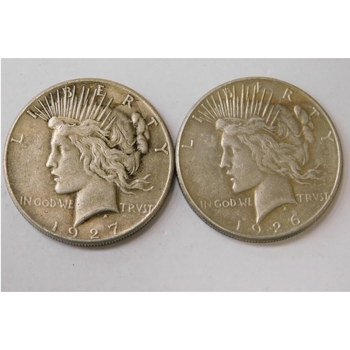 319 - Two - antique American/silver Dollars - dated 1926 & 1927 - (combined weight 53.31g)