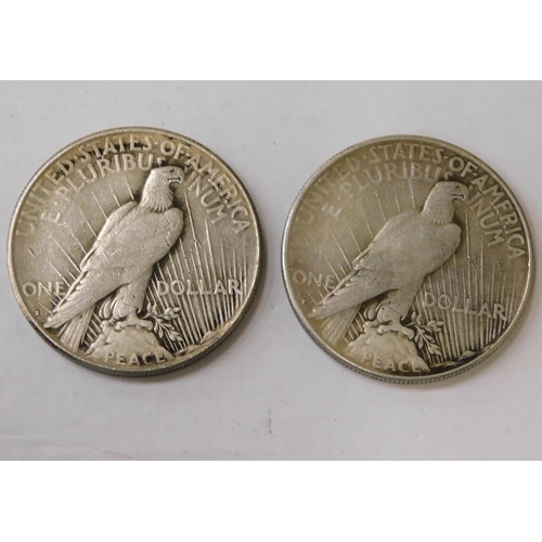 319 - Two - antique American/silver Dollars - dated 1926 & 1927 - (combined weight 53.31g)