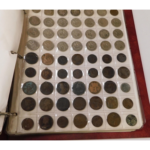 321 - GB coin album - containing approximately 250 - antique silver & copper coins/medals & tokens - inclu... 