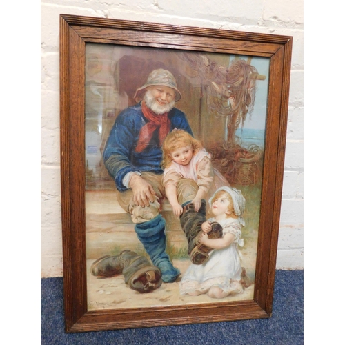 49 - Large/Antique Edwardian - Frederick Morgan/Fisherman fine art print - framed approx. 19