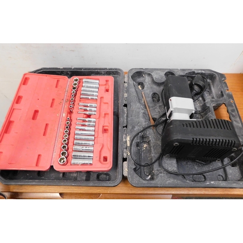 503 - Socket set, drill case and battery and charger - unchecked