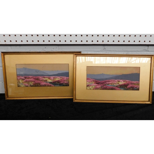 56 - Pair of antique Edwardian - original hand painted - acrylic Moorland scenes - gilt framed/signed by ... 