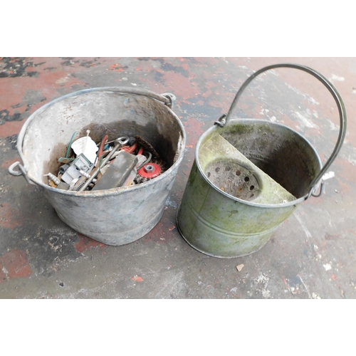 801 - Bucket and contents, plus mop bucket