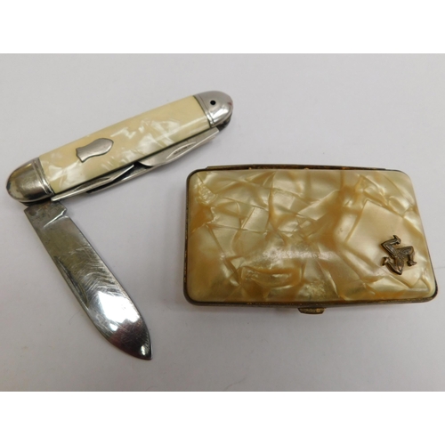 98 - Mother of pearl - Manx cigarette case & pocket knife