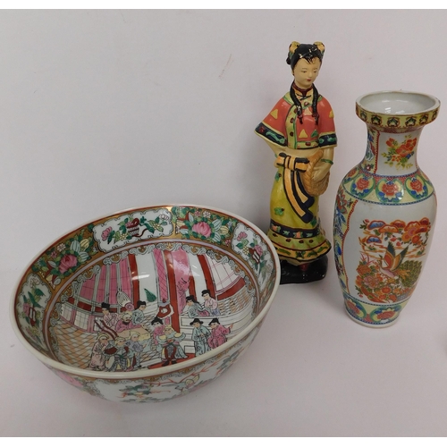 408 - Oriental style bowl, vase and statue...