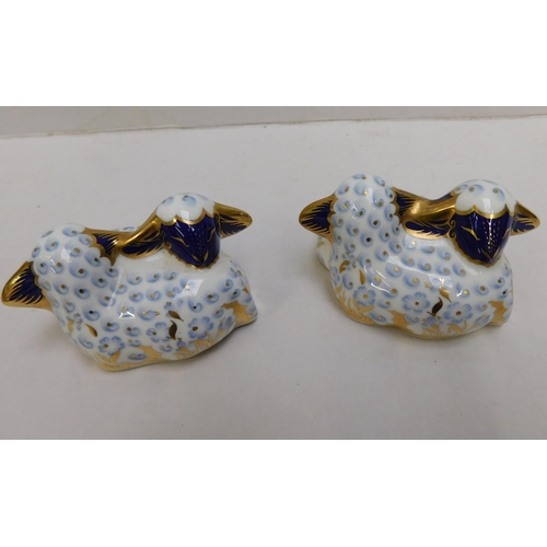 109 - Royal Crown Derby - lamb paperweights/with gold stoppers - approx. 3