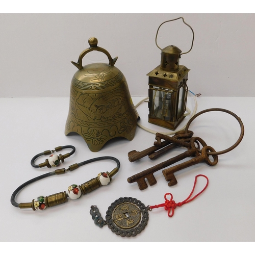 55 - Metalware including - bell & lamp