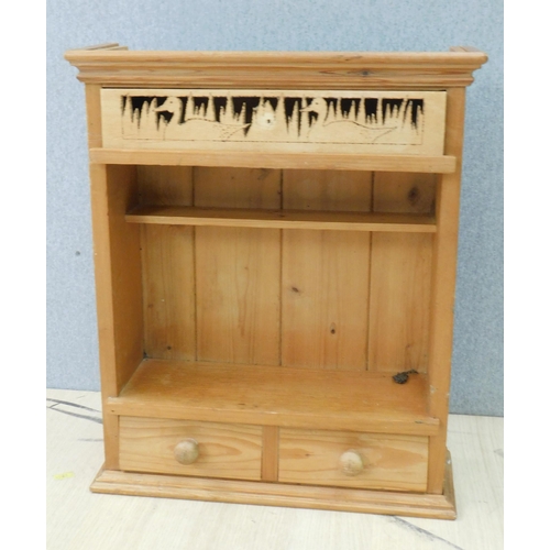 584A - Small wooden shelving unit with drawers