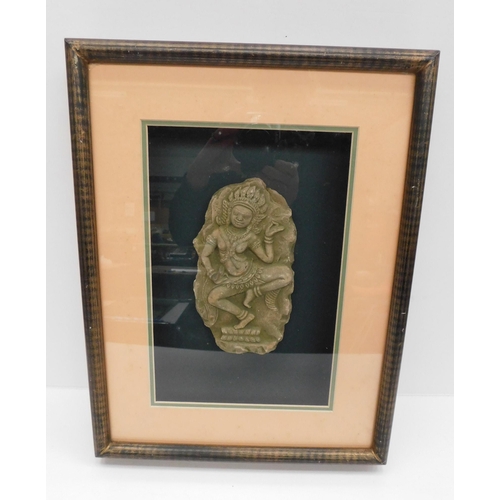 1 - Mounted - Oriental style/stone carving - framed