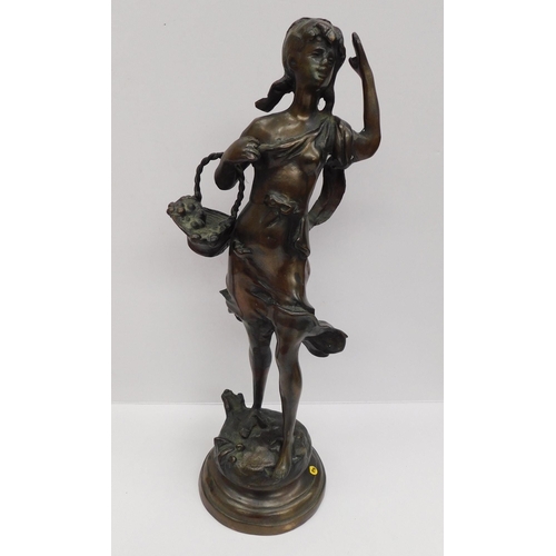 48 - Bronze tone figure - girl with basket