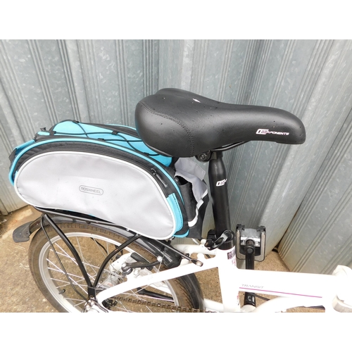 542 - Carrera folding bike and Ridge carry bag - three twist grip gears, bell, owners manual, rear panier ... 