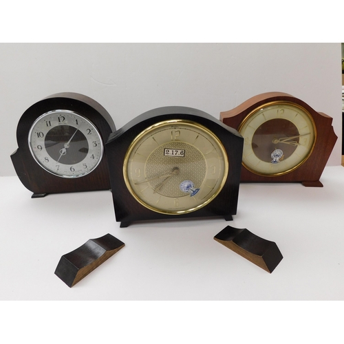 55 - Three/wood cased - mantle clocks including Bentima - one requires attention