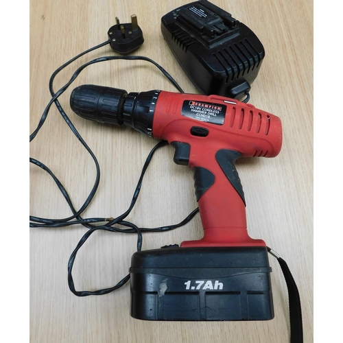 524 - Champion DC18V cordless drill with charger & 1.7Ah battery W/O