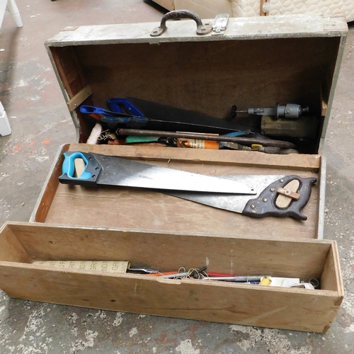 530 - Large joiners wooden tool box and assorted tools - 17