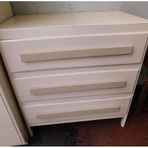 660 - Vintage wooden cream wardrobe and three drawer chest of drawers