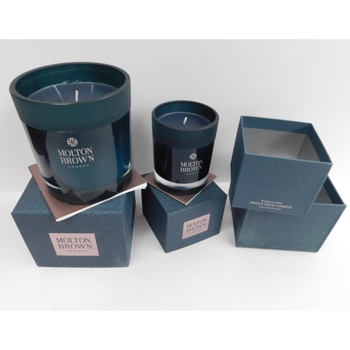 759A - New and boxed three wick and single wick Molton Brown candles - Russian Leather