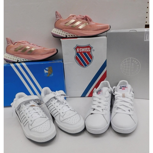 777A - Three pairs of trainers; Adidas size 6, Adidas size 7.5 and K-Swiss 9