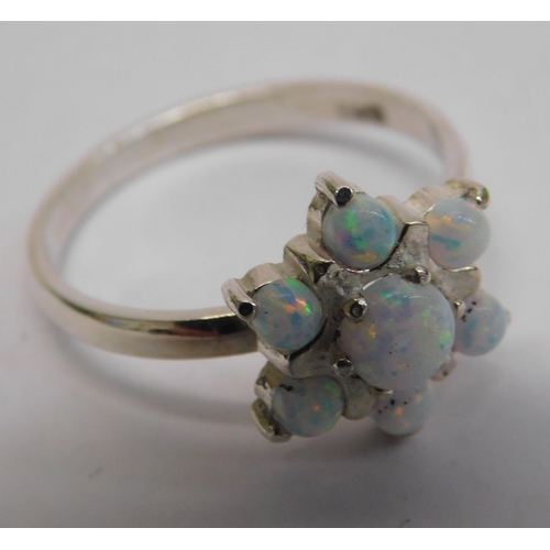 148 - Silver - opal set/cluster ring - size S 1/4