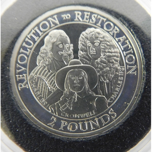 215 - Jersey - 2010/Revolution to Restoration - silver proof/Two Pound coin