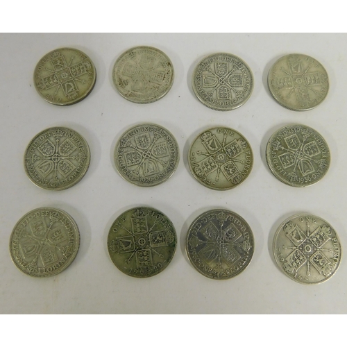 276 - Twelve - George V era/silver - One Florin coins