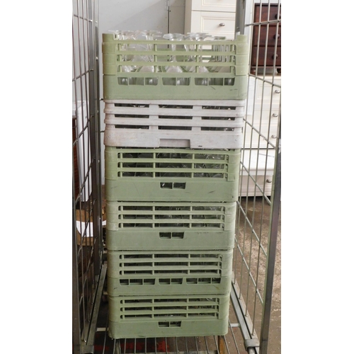 550 - Six crates of mixed glasses incl. wine and pint glasses etc. - cage not incl....