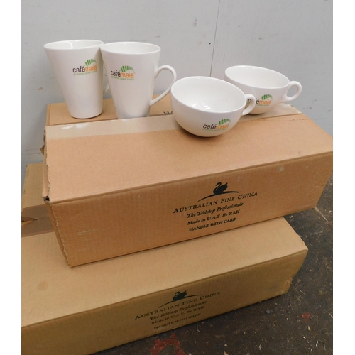 616 - Two boxes of new catering cups - two sizes, box of 12 coffee boxes of 24 - labelled cafemaia - growi... 