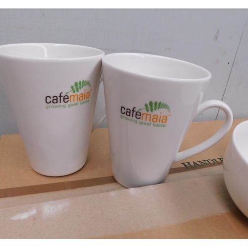 616 - Two boxes of new catering cups - two sizes, box of 12 coffee boxes of 24 - labelled cafemaia - growi... 