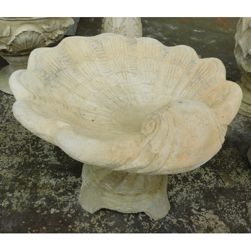 563 - Stoneware scallop shell bird bath