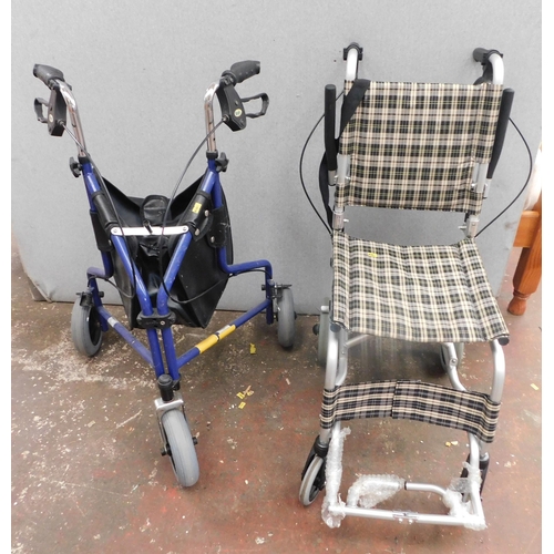 576 - Folding wheelchair and three wheeled walker