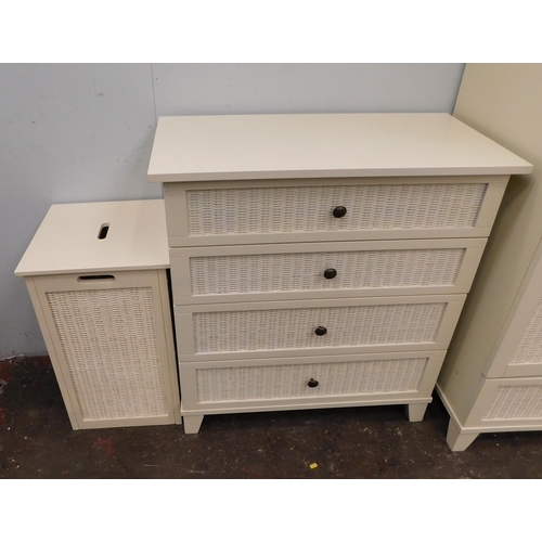 578 - Rattan fronted chest of drawers with rattan laundry basket