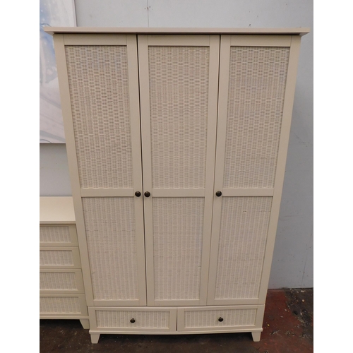 580 - Rattan fronted triple wardrobe