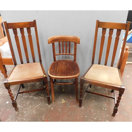 582 - Two vintage oak dining chairs and one other