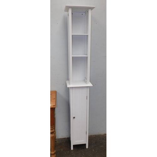 595 - Slimline white shelving cabinet