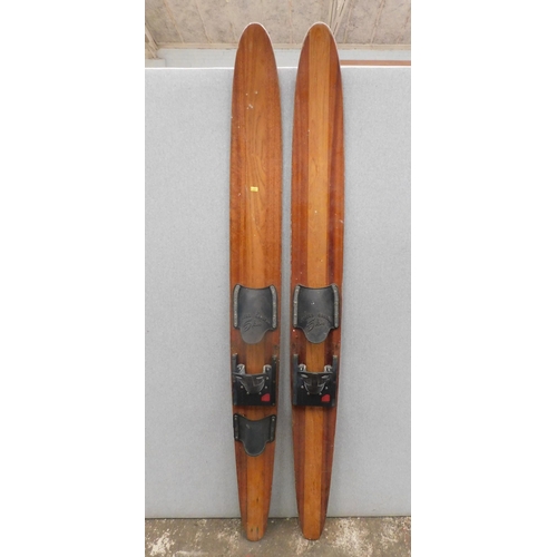 596 - Pair of vintage wooden water skis