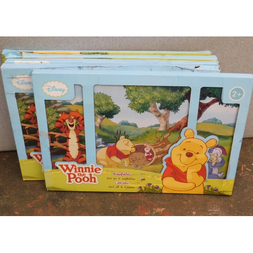 623 - Five new and unused Winnie the Pooh 'three canvas' sets