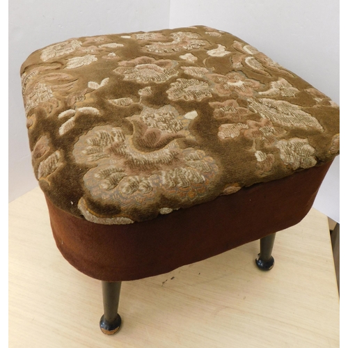 657 - Vintage footstool with hinged lid and sewing contents inside