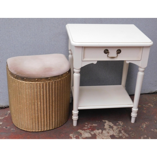 660A - Small table with drawer + Lloyd Loom laundry basket