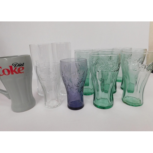 68 - Fourteen - Coca Cola glasses/some coloured) - & Diet mug
