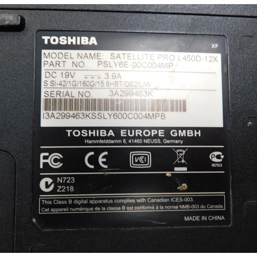 731 - Toshiba Satellite Pro laptop - no charger, unchecked - model no. L450D-12X