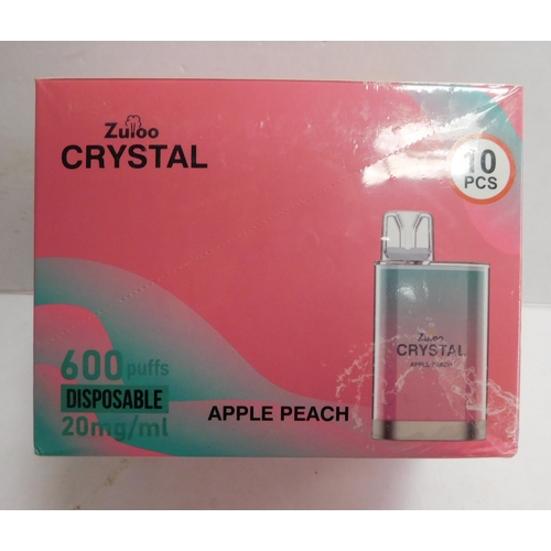 753 - Brand new and sealed Zuloo Crystal vapes - 600 puffs,10pcs - Apple Peach