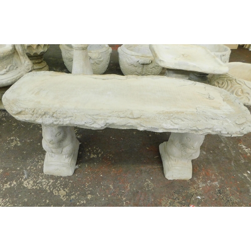 815 - Timber effect stoneware bench on squirrel plinths - approx. 40