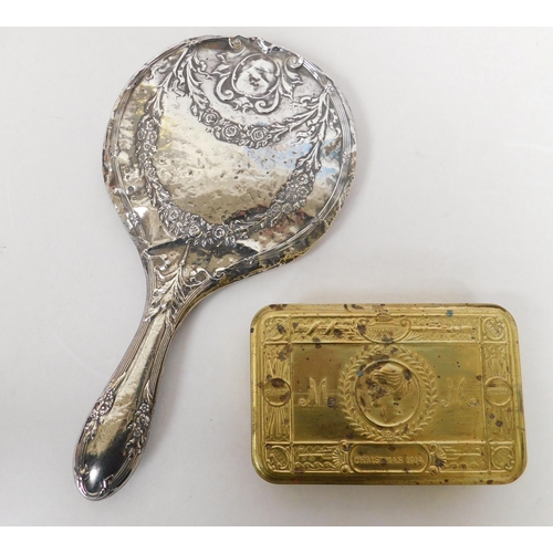 122 - WWI style/Christmas tin - & sterling silver/mirror