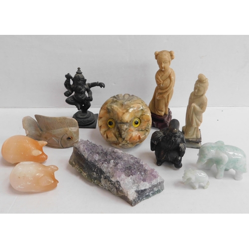 161A - Mixed items including - figures & gemstones
