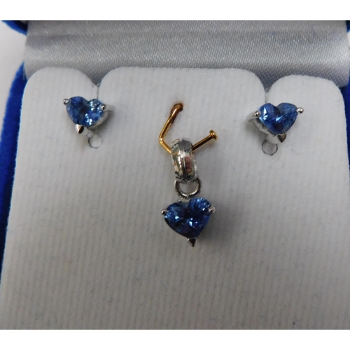 184 - 14K gold - cornflower blue/sapphire set - earrings & pendant