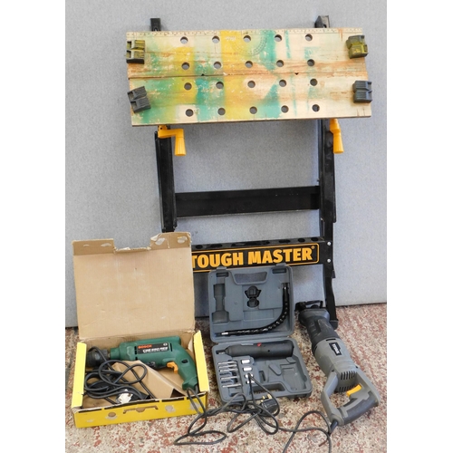517 - Workmate bench, drill, electric screwdriver and reciprocating saw