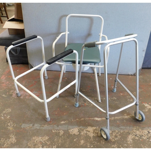 553 - Walking frame, frame and commode (unused)