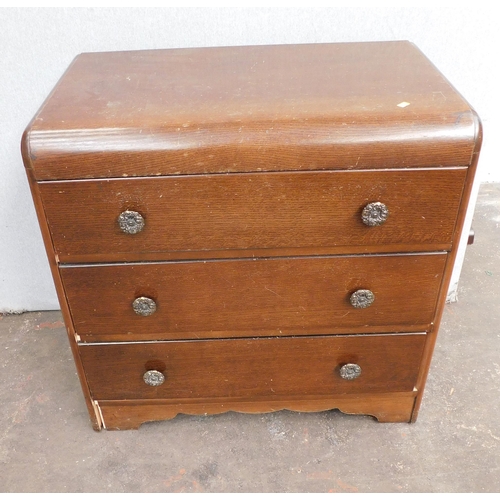 664 - Vintage three drawer set of drawers