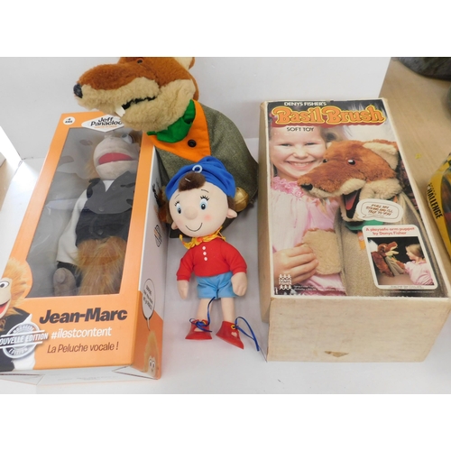 648 - Boxed vintage Basil Brush puppet, Noddy toy and Monkey puppet by Jean Marc