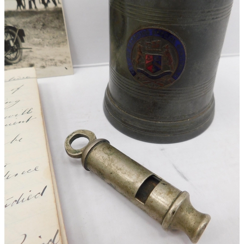 195 - Antique - Policeman's whistle/photograph/notebook - &  Bradford Special Constable/tankard