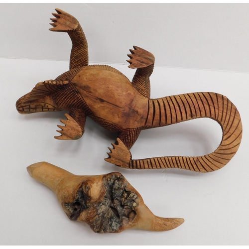 228 - Hand carved/wooden - iguana & lizard